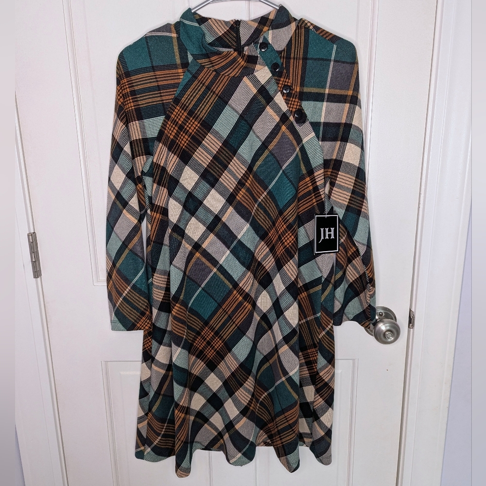Chic Plaid Button Collar Dress